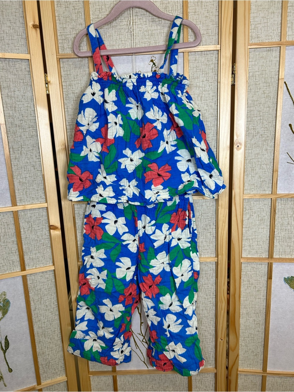 Hanna Andersson Blue Floral gauze matching set